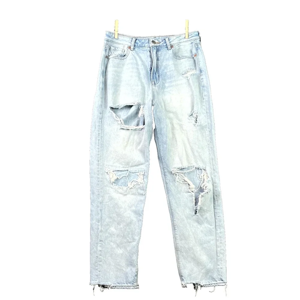 American Eagle Outfitters Mom Jeans Womens 8 Blue Denim Distressed Streetwear